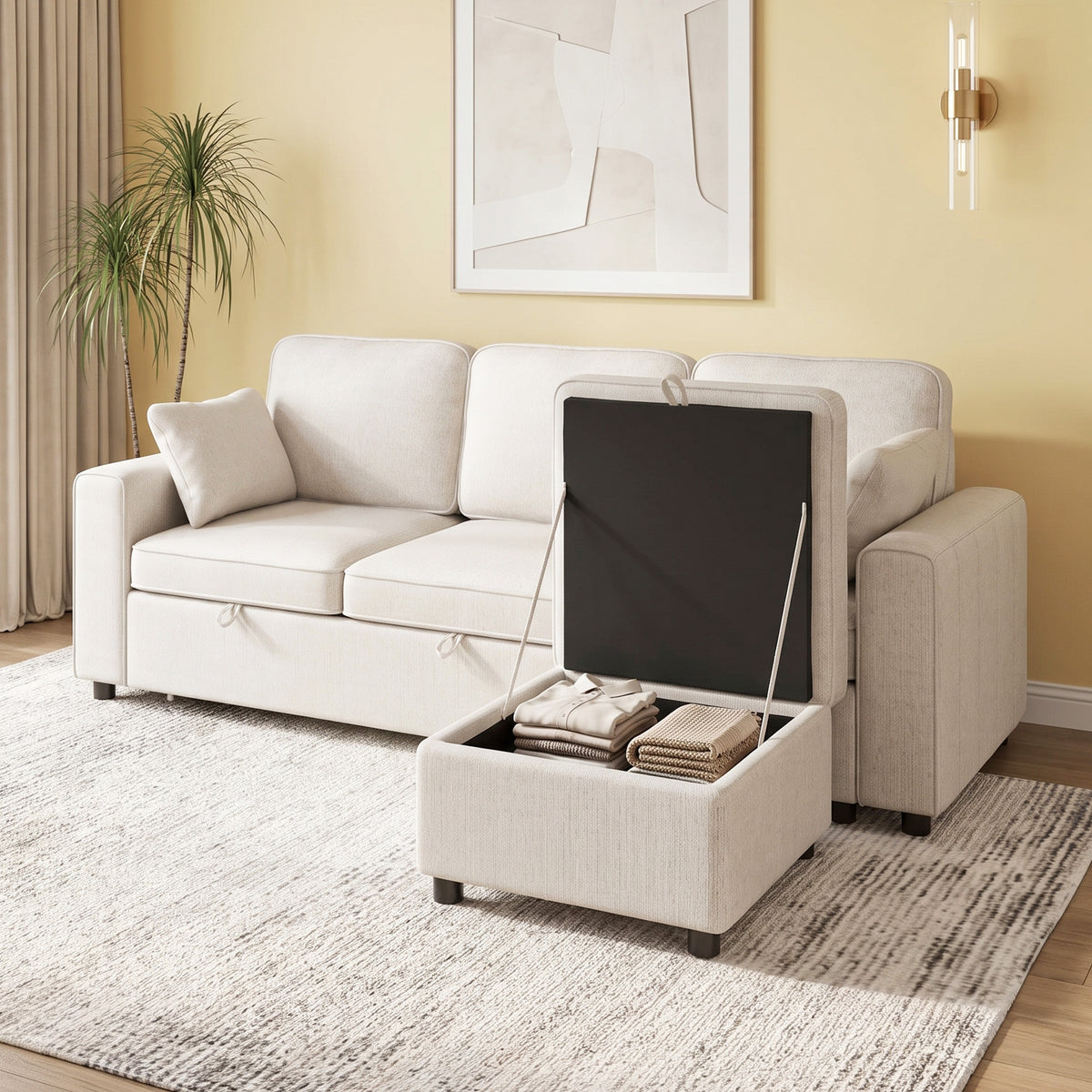 Modular Sleeper Sectional with Reversible Storage Ottoman
