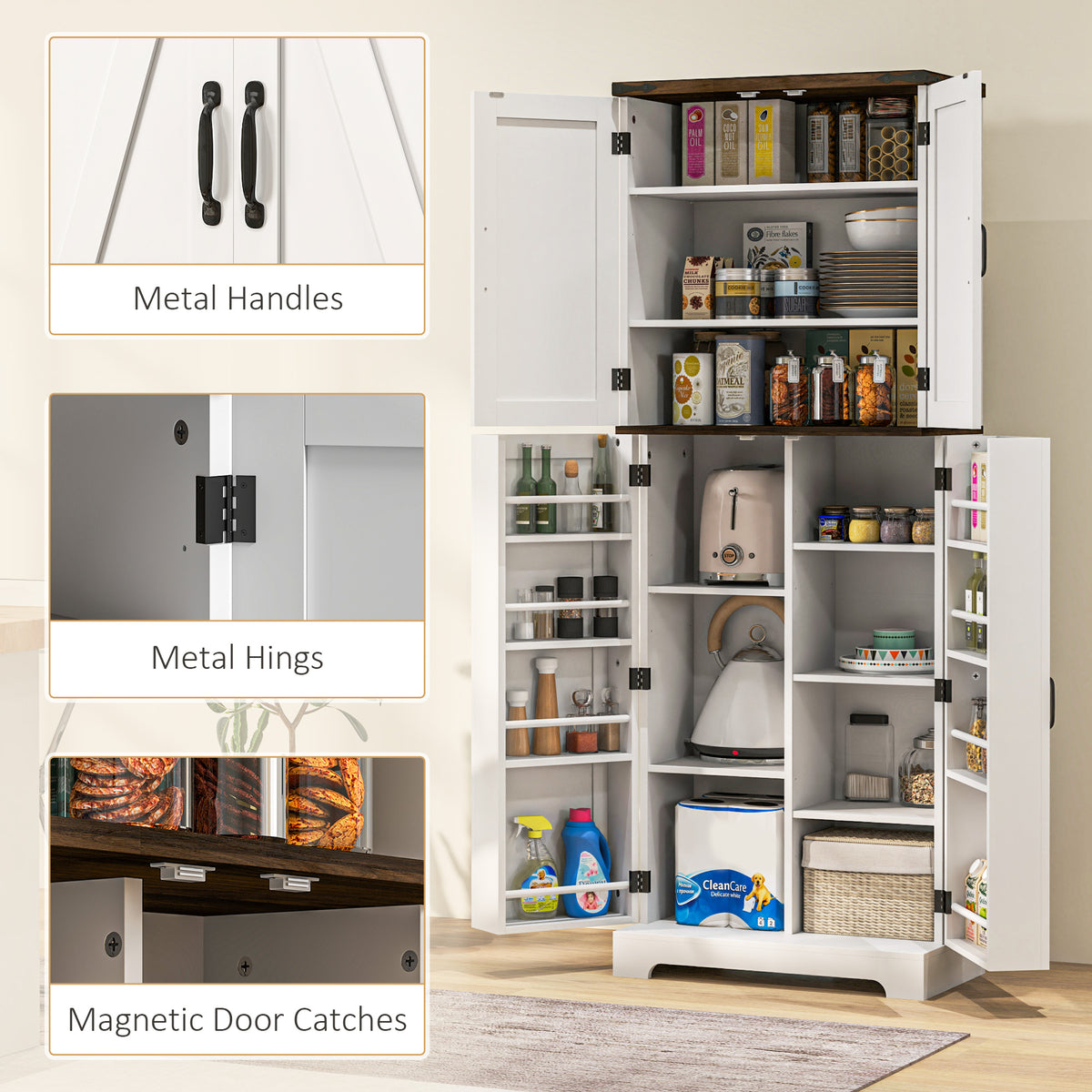 Tall Kitchen Pantry Cabinet with Spice Racks and Adjustable Shelves – 24"W x 64"H