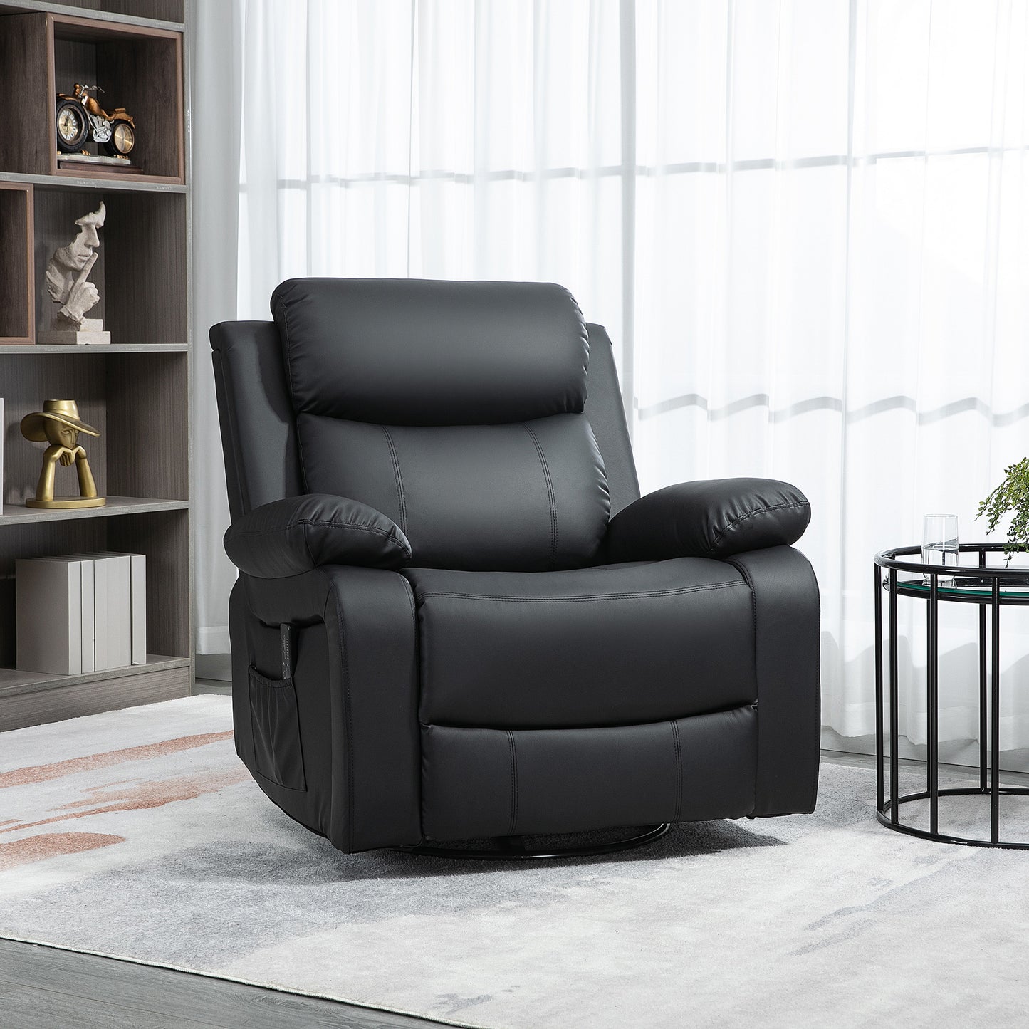 HOMCOM Black Microfiber Manual Recliner Chair with Vibration Massage, Side Pockets