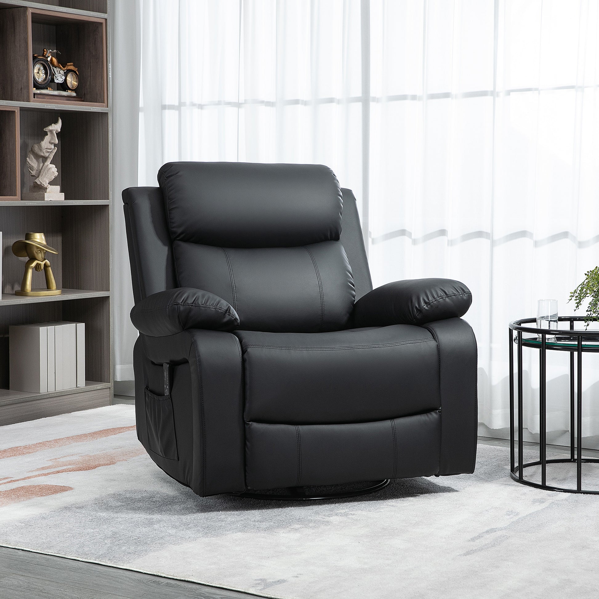 HOMCOM Black Microfiber Manual Recliner Chair with Vibration Massage, Side Pockets