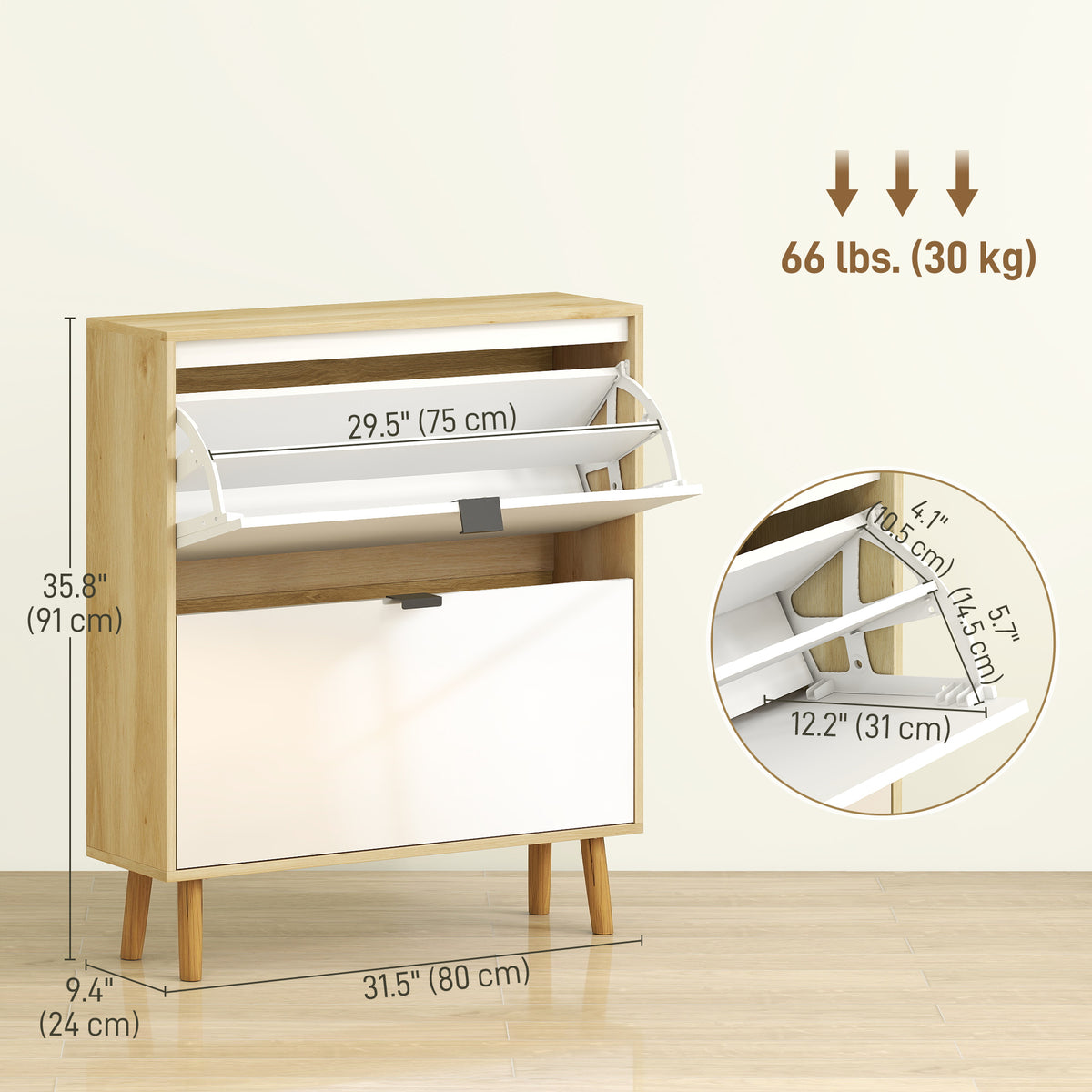 High Gloss Narrow Shoe Cabinet with 2 Flip Drawers – 32"W x 36"H