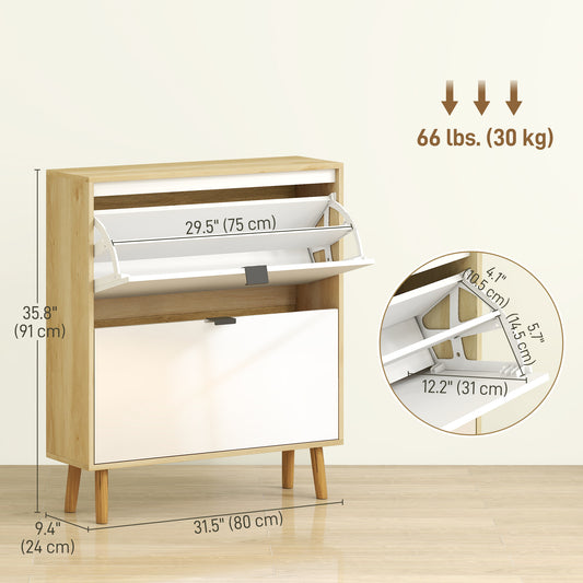 High Gloss Narrow Shoe Cabinet with 2 Flip Drawers – 32"W x 36"H