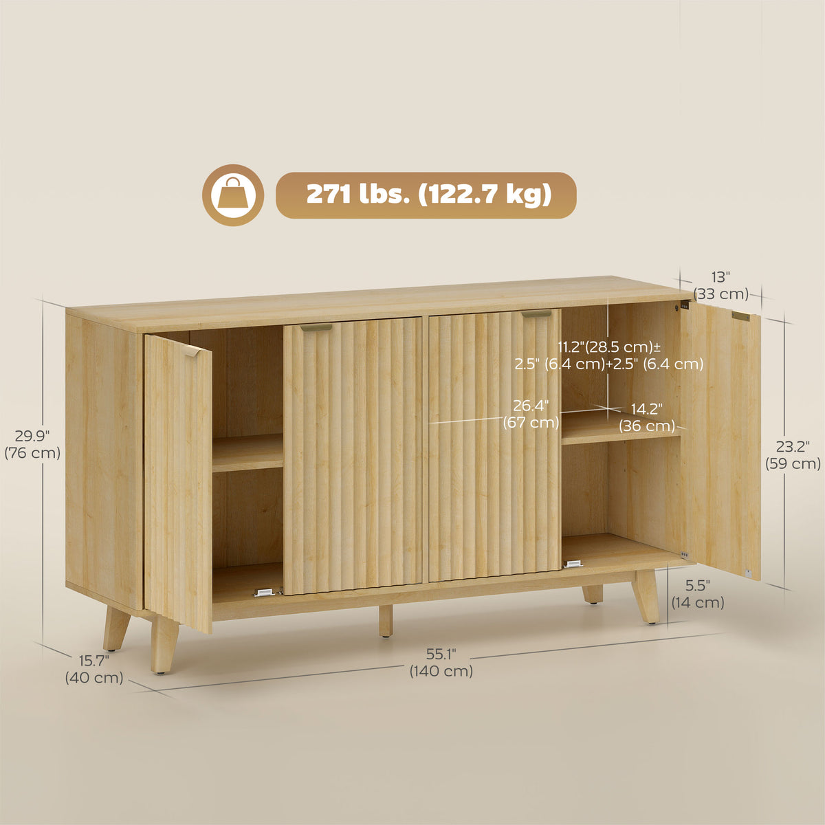 Coffee Bar Cabinet with 4 Doors – 55"W x 30"H