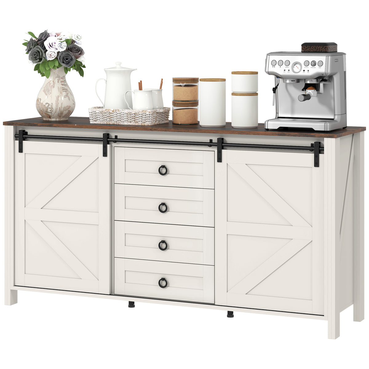 Farmhouse Sideboard with Sliding Barn Doors – 60"W x 31"H