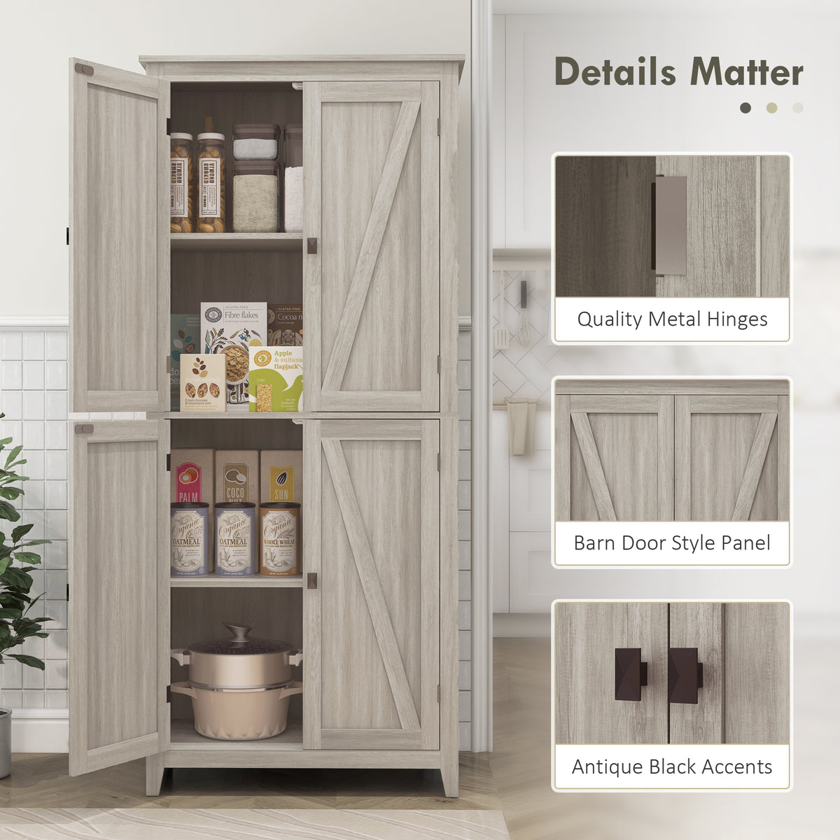 Kitchen Pantry Cabinet with Doors and Shelves – 32"W x 72"H
