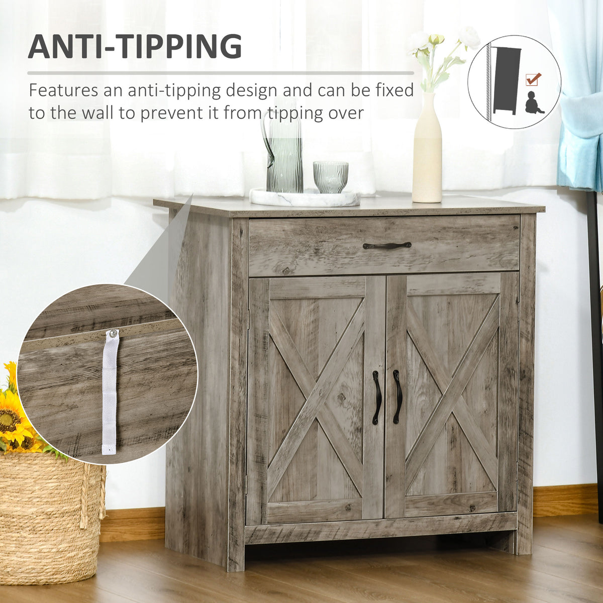 Farmhouse Sideboard Buffet Cabinet with Barn Doors – 32"W x 32"H