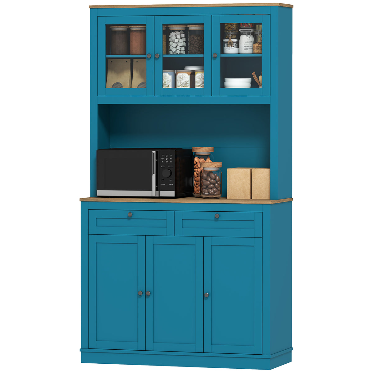 Pantry Cabinet with Microwave Space – 39"W x 71"H, Dark Blue