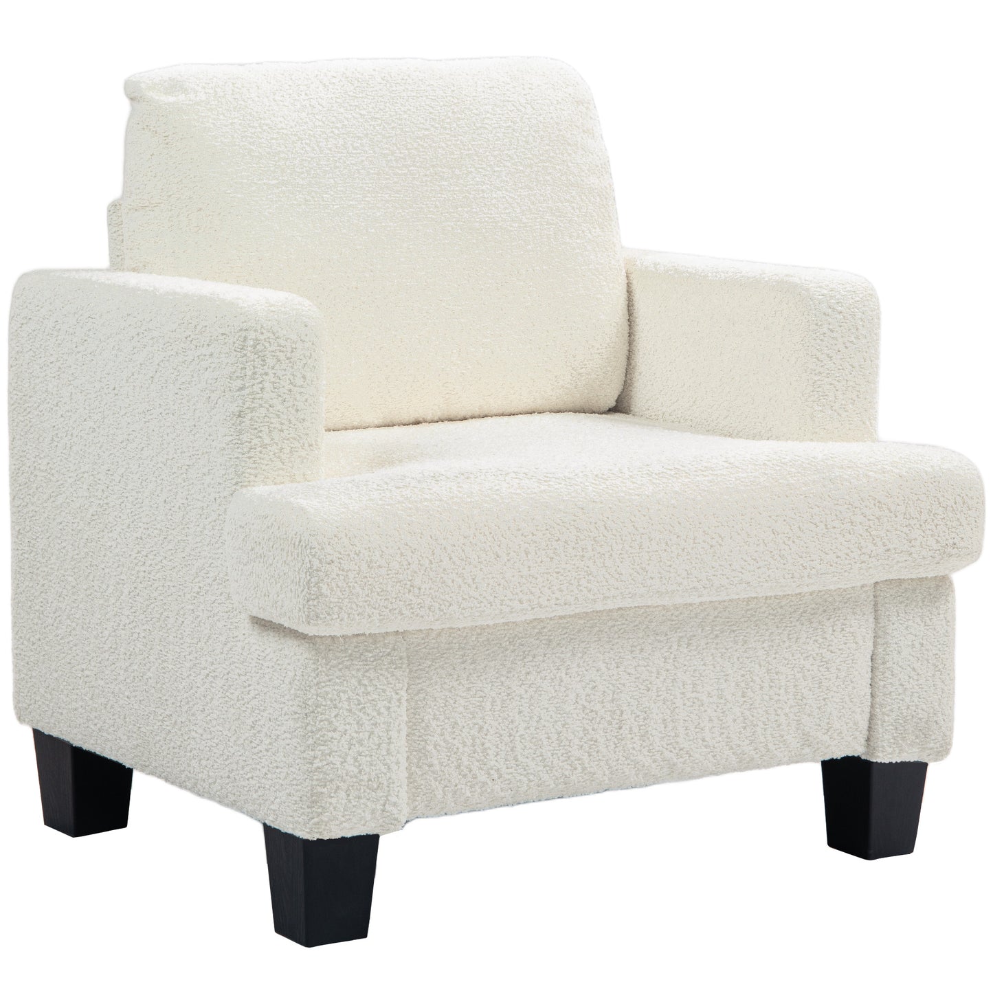 Modern Cream White Chenille Accent Armchair with Wood Frame, Back Pillow