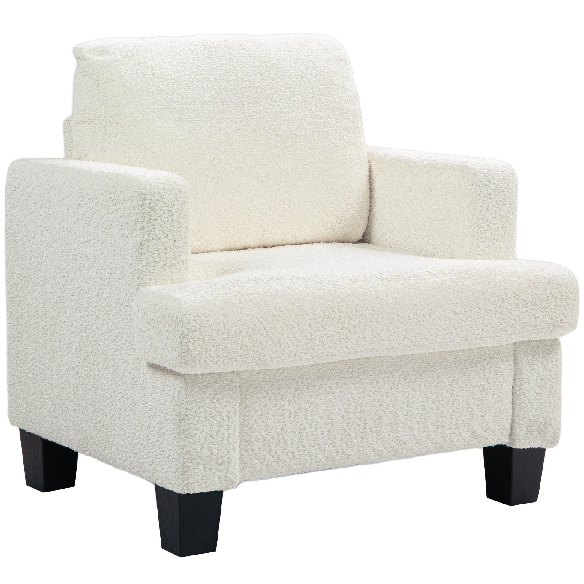 Modern Cream White Chenille Accent Armchair with Wood Frame, Back Pillow