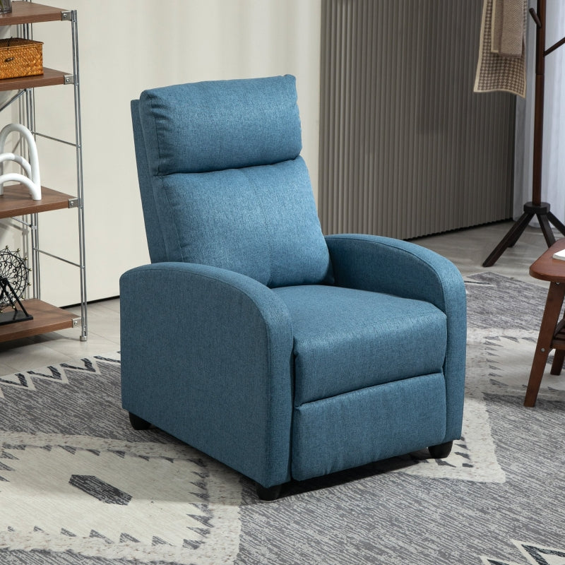 HOMCOM Manual Fabric Recliner Sofa Chair with Padded Seat, Blue