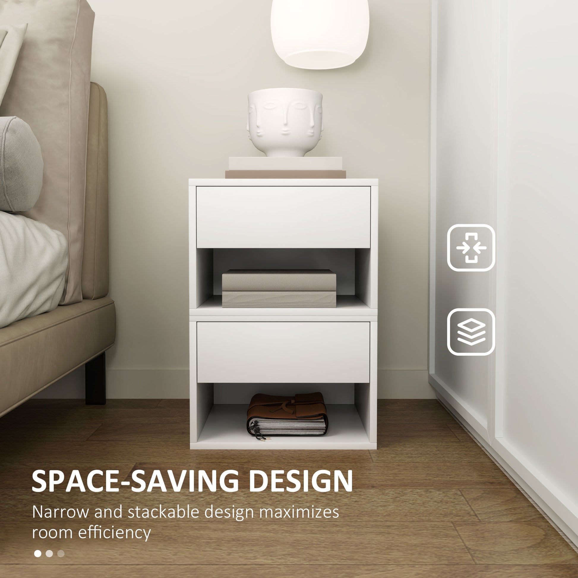 Modern White Floating Wall Mounted Nightstands Set of 2 with Drawer for Bedroom