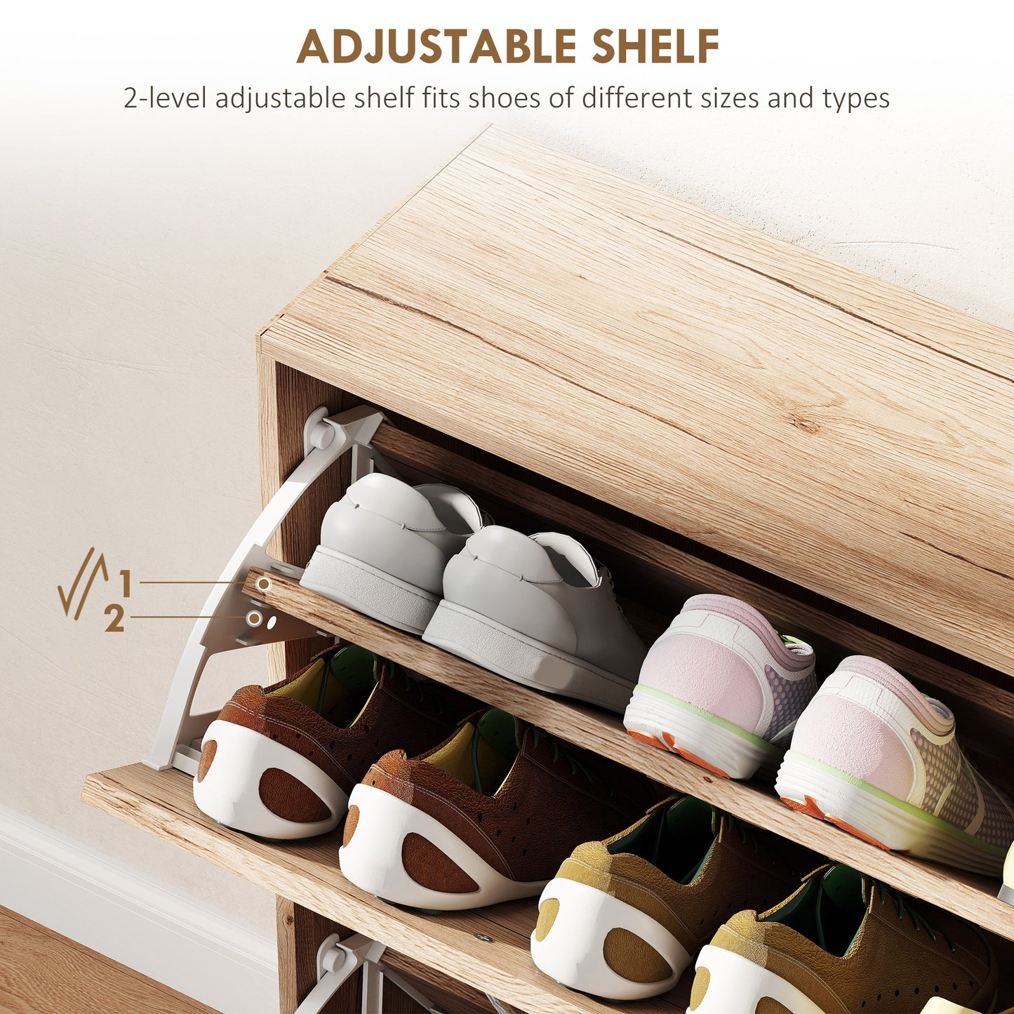 HOMCOM Slim Oak 4-Drawer Shoe Cabinet for 12 Pairs, Entryway Storage