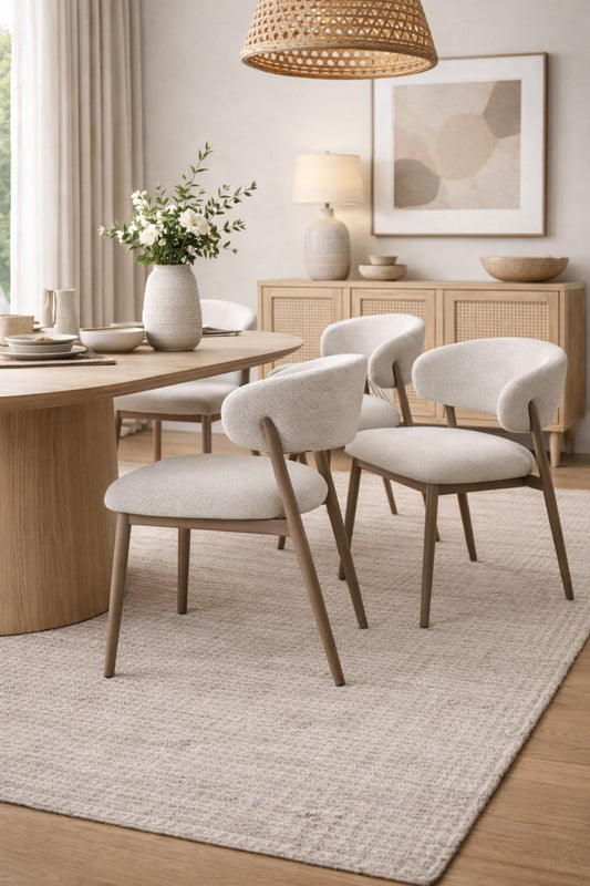 Curved Boucle Dining Chair, Set of 2 – Tobacco/Beige