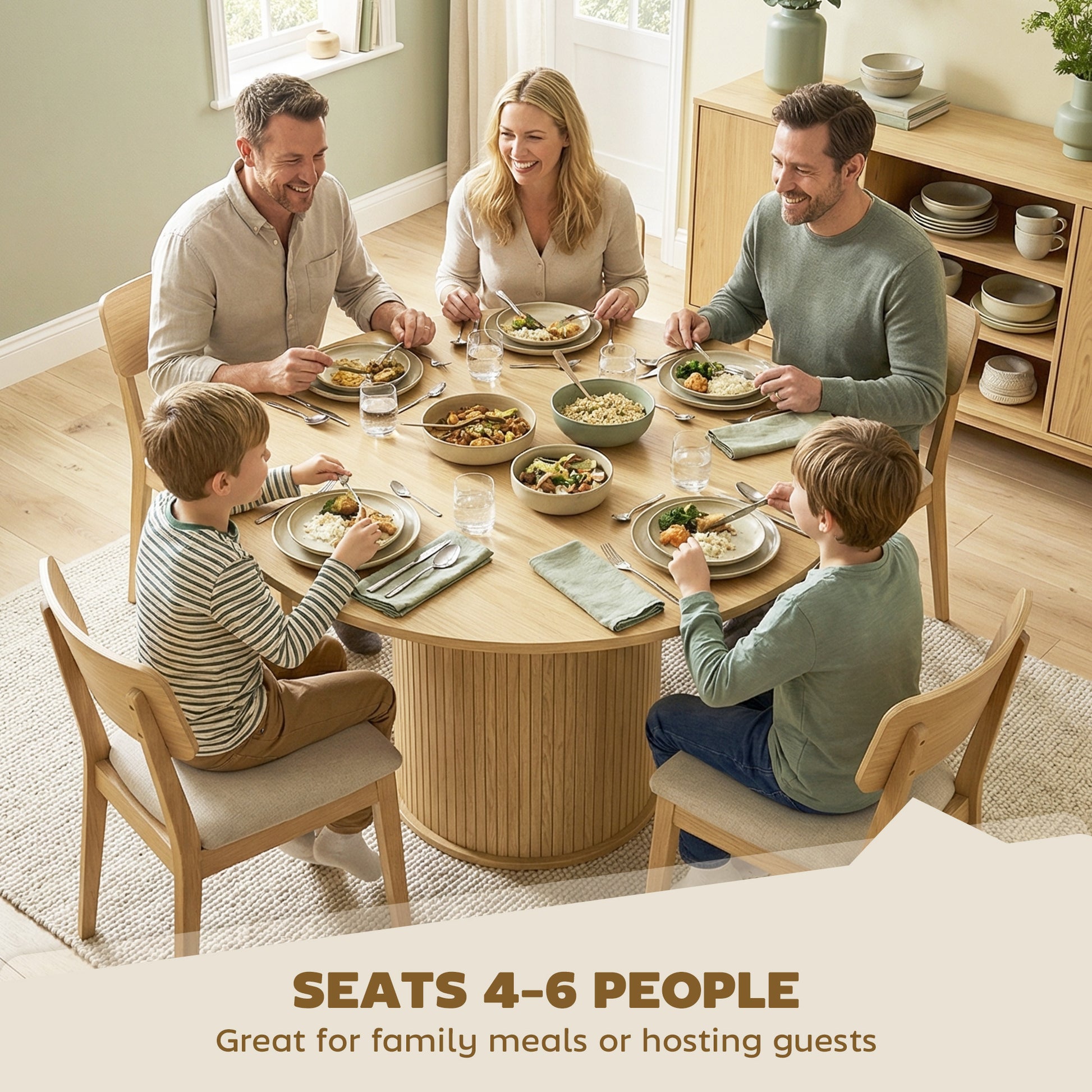 HOMCOM Round Dining Table 47in Natural Wood Pedestal Base