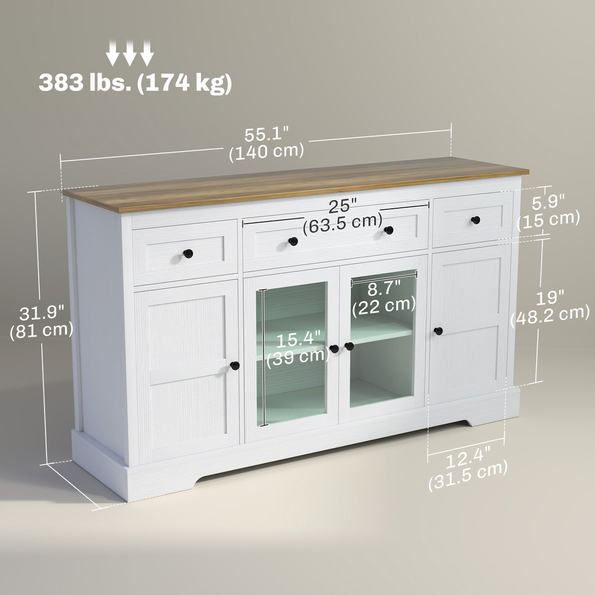 Sideboard Buffet Cabinet with Storage – 55"W x 32"H