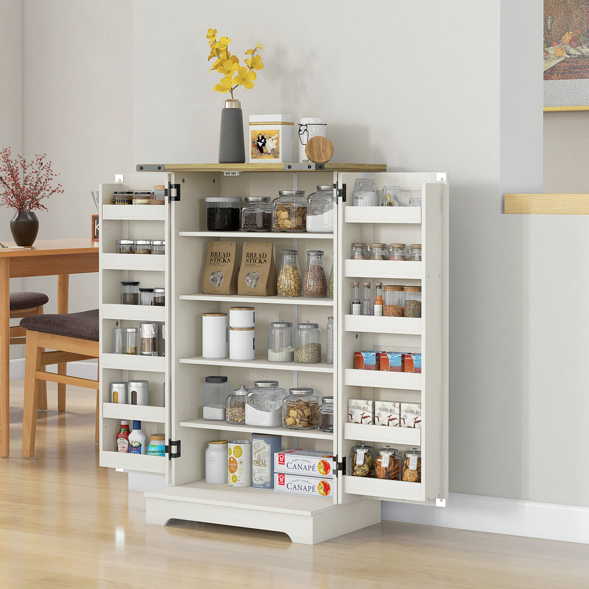 Kitchen Pantry Cabinet with Doors and Adjustable Shelves – 24"W x 39"H