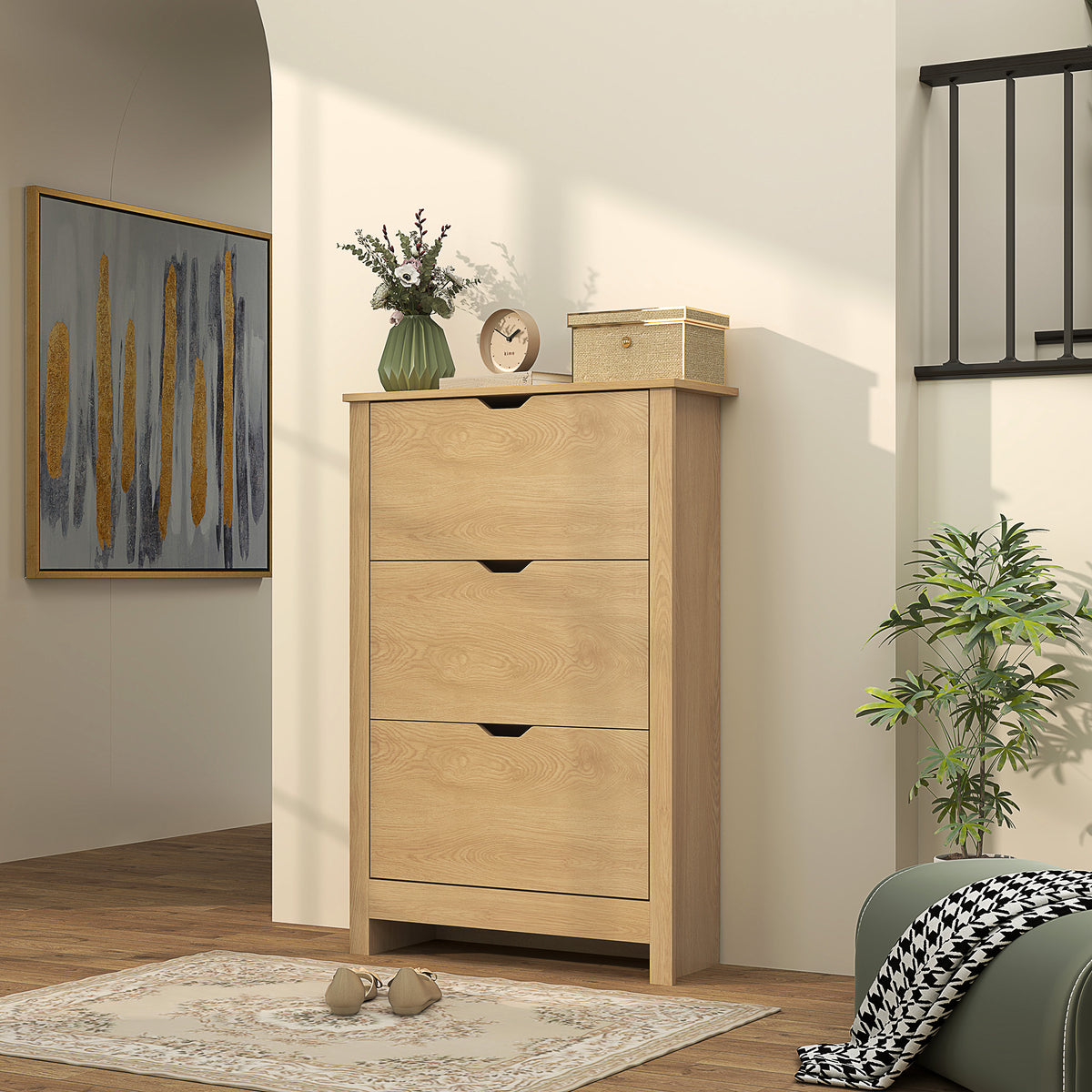 Shoe Storage Cabinet with 3 Flip Drawers – 28"W x 44"H