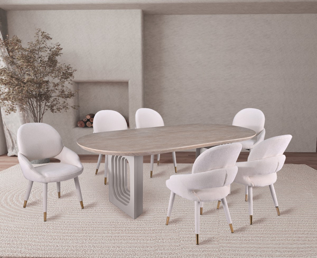 Curved 7-Piece Dining Set – Beige
