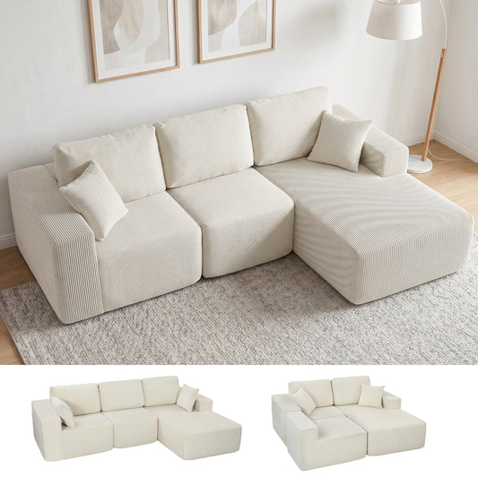 2-in-1 Modular L-Shaped Sofa Bed – Cream White