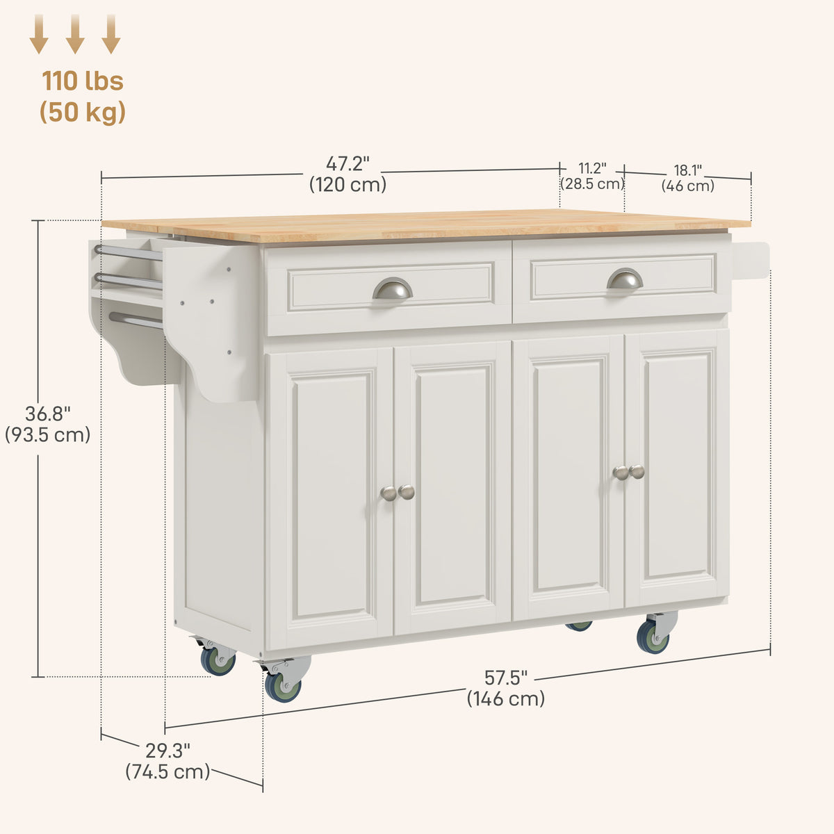 Kitchen Island with Storage – 58"W x 37"H