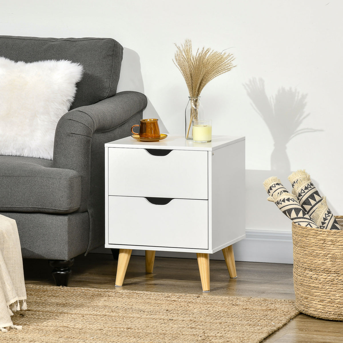 2-Drawer Nightstand with Pine Wood Legs – 16"W x 20"H
