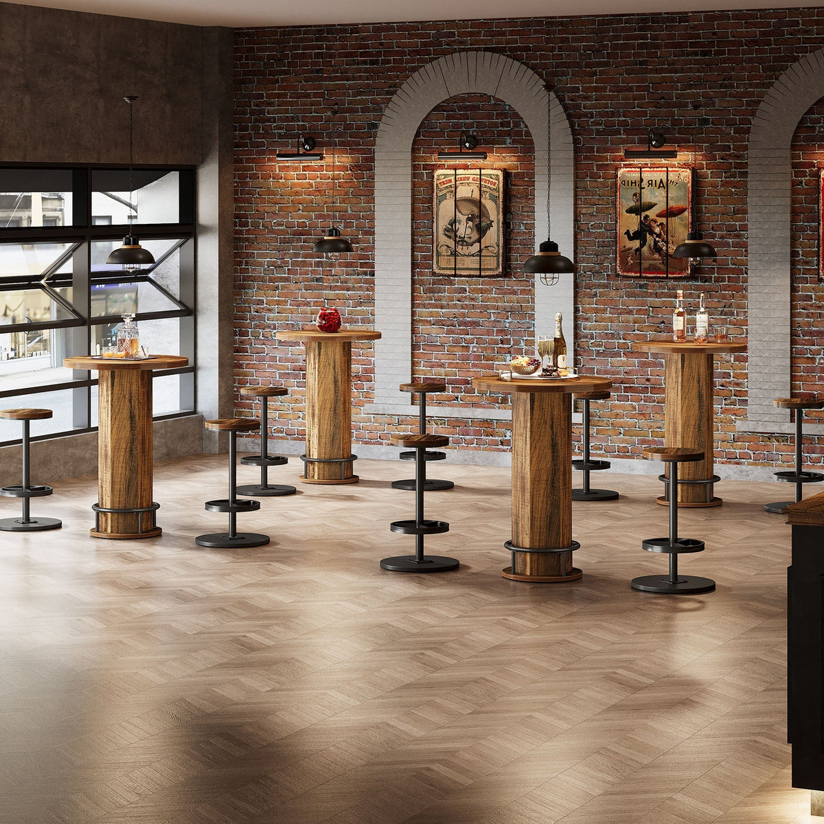 Round Bar Table with Chairs, Pub Bistro Table Sets with 2 Barstools