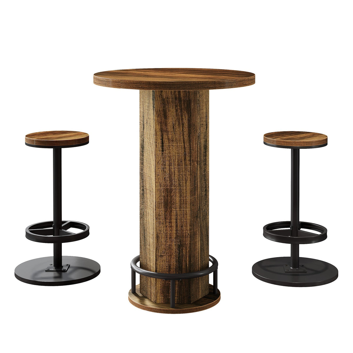 Round Bar Table with Chairs, Pub Bistro Table Sets with 2 Barstools