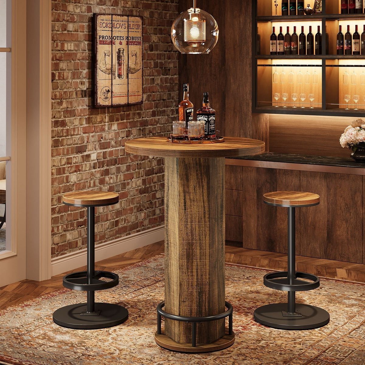 Round Bar Table with Chairs, Pub Bistro Table Sets with 2 Barstools