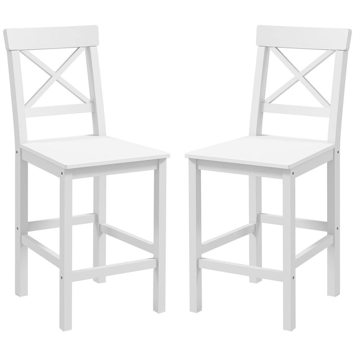 Farmhouse Solid Wood Counter Stools with Cross Backs, Set of 2, White
