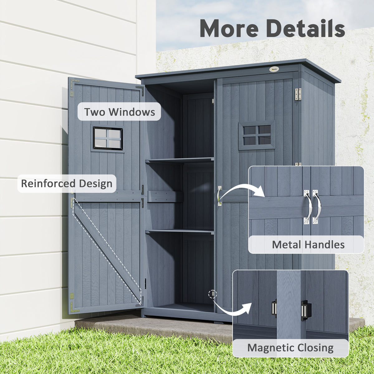 4' x 1.5' Wooden Garden Storage Shed, Outdoor Tool Cabinet Organizer with Windows and Double Door – Dark Grey