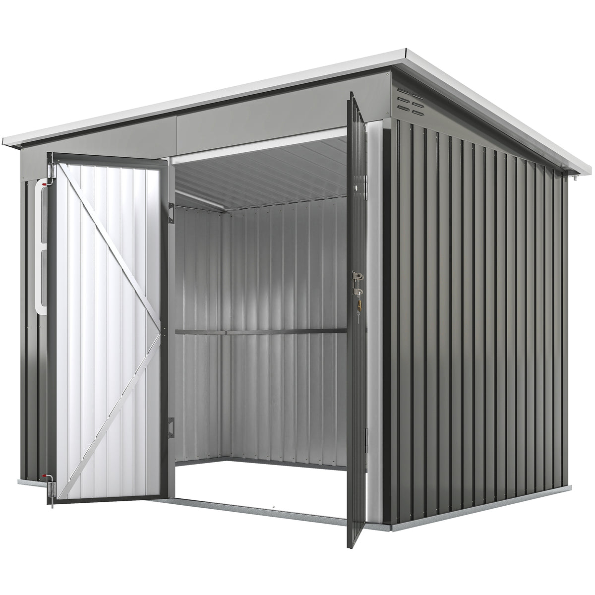 8.5' x 6' Galvanised Steel Outdoor Storage Shed, Garden Shed with Window, Lockable Wide Doors and Air Vents – Grey