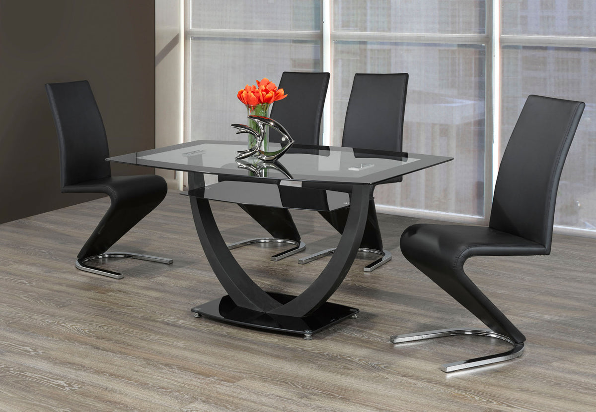 Black Glass 60" Dining Set with Chrome Chairs