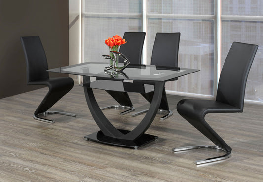 Black Glass 60" Dining Set with Chrome Chairs