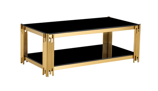 Black Glass Coffee Table with Gold Frame
