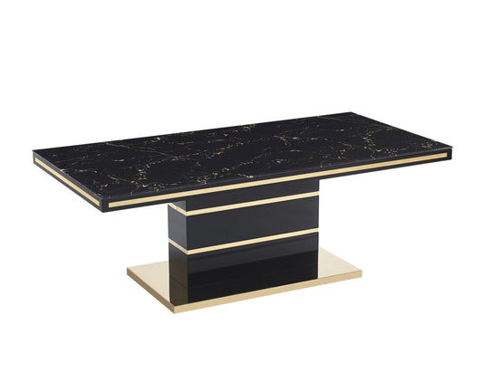 Black High-Gloss Coffee Table with Gold Trim