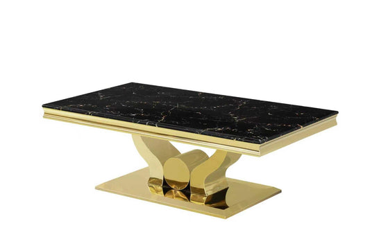 Black Marble Coffee Table with Gold Base