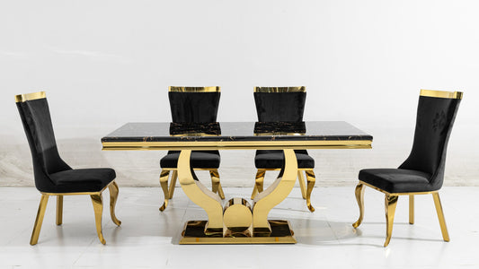 Black Marble Dining Table with Gold Base