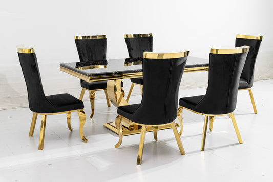 Black Marble Dining Table with Gold Base