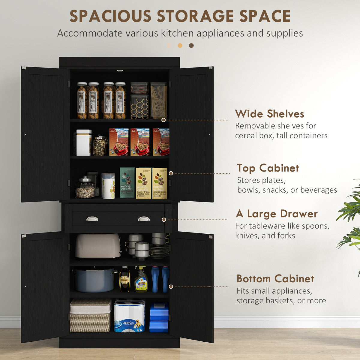 Kitchen Storage Cabinet with 4 Doors – 30"W x 73"H