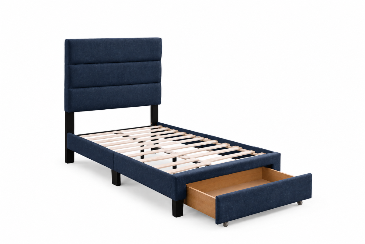 QUEEN PLATFORM STORAGE BED - BLUE