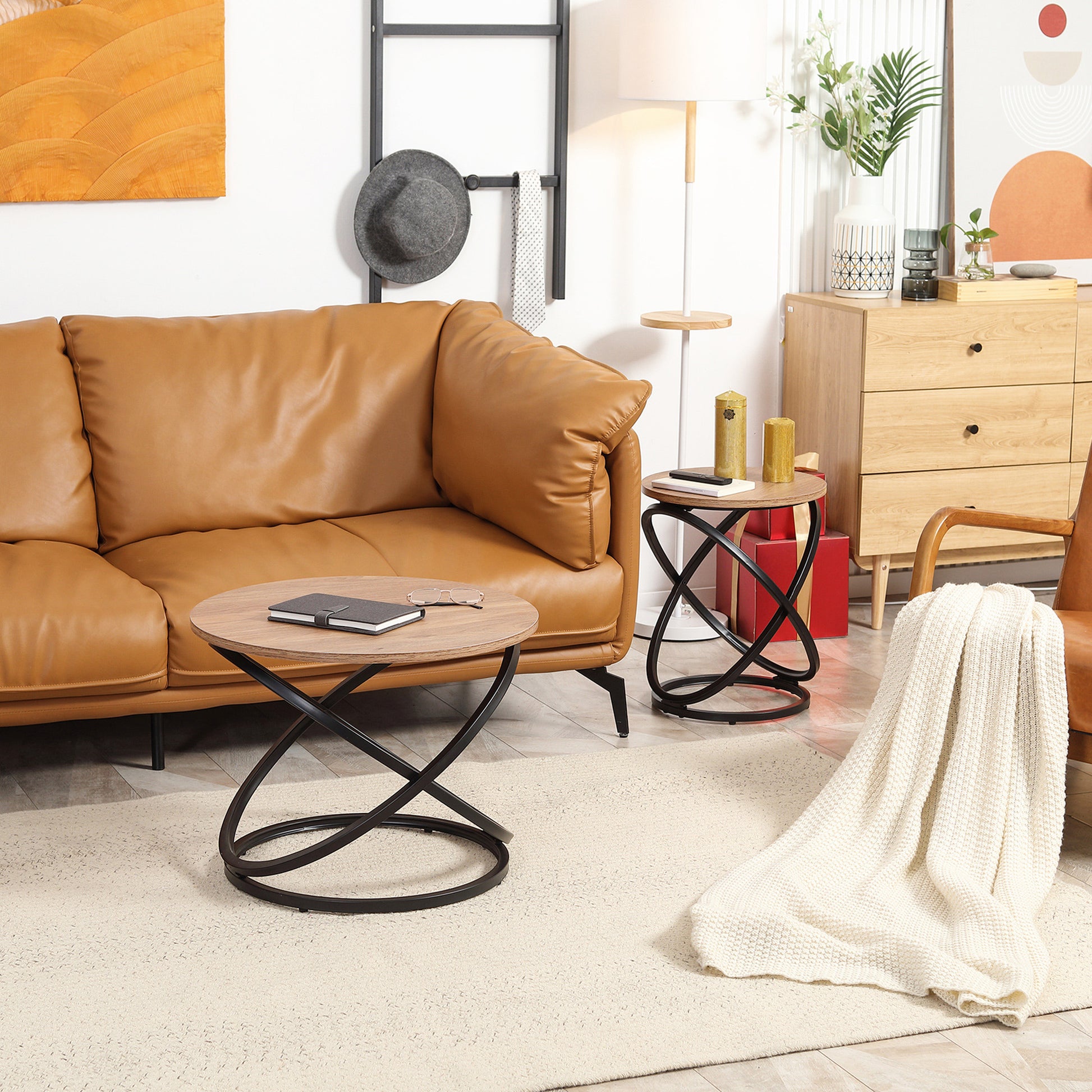 HOMCOM Industrial End Table Round 40cm x 50cm Steel Frame