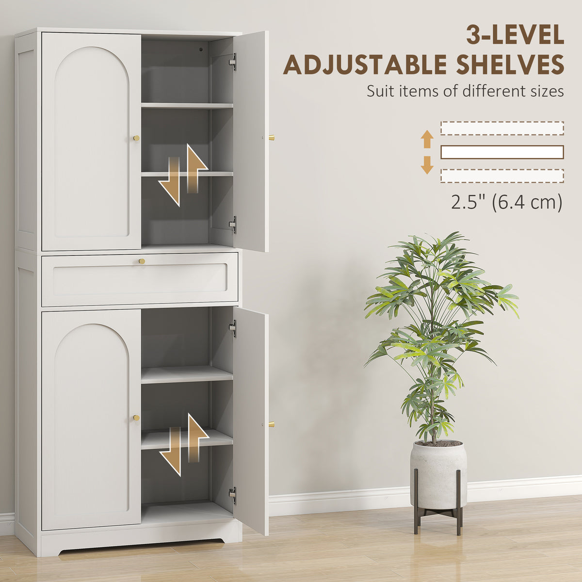 Modern Freestanding Storage Cabinet with Shaker Doors and Adjustable Shelves – 30"W x 72"H