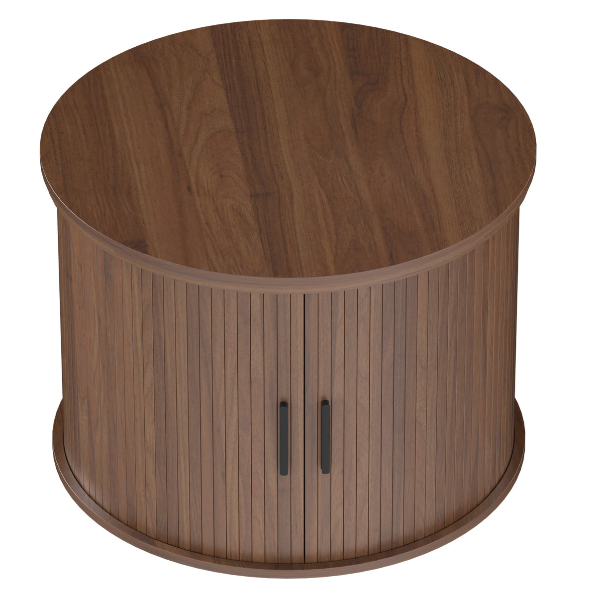 Round Fluted Lift-Top Coffee Table with Tambour Door Storage, Walnut