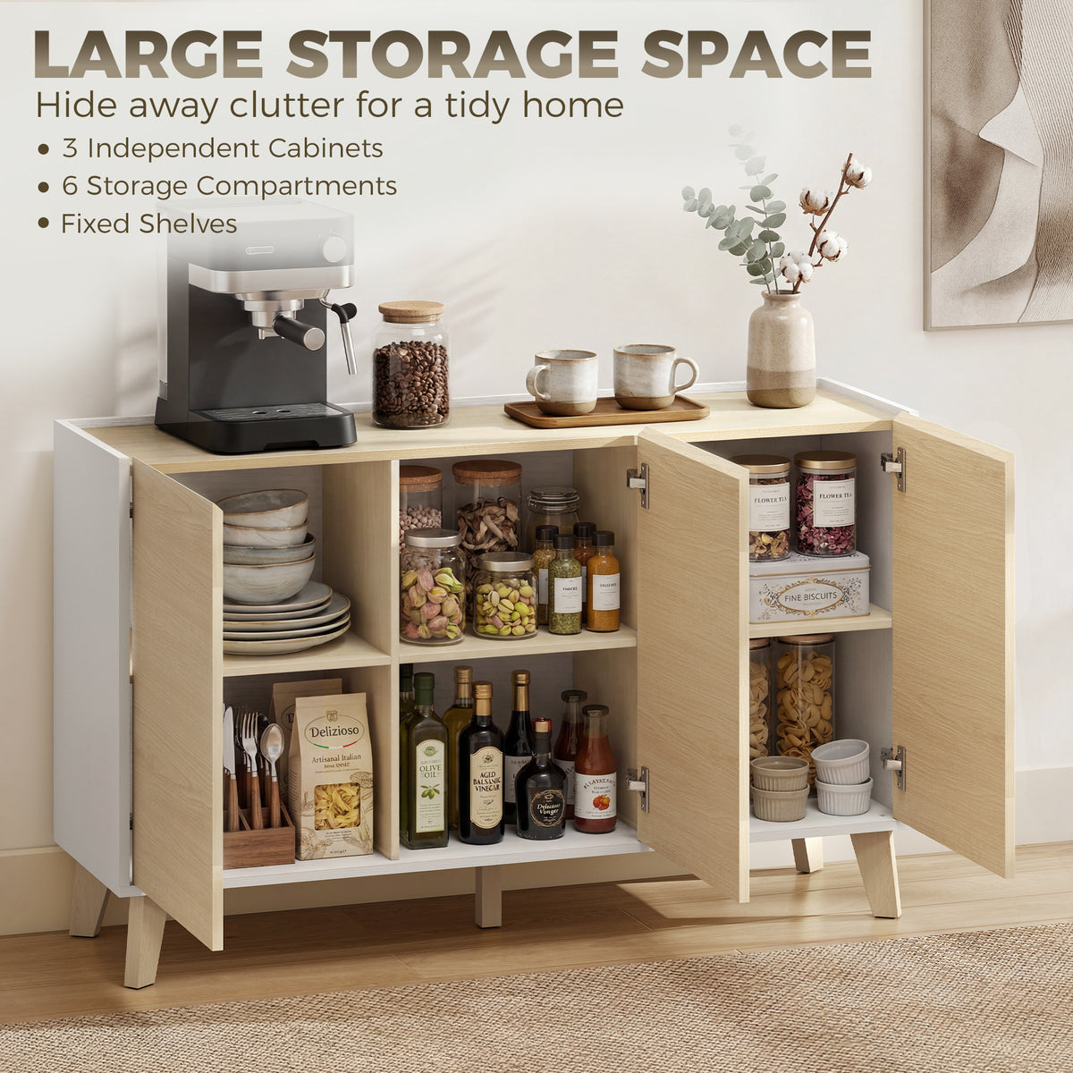 Modern Kitchen Storage Cabinet with 6 Compartments – 47"W x 29"H