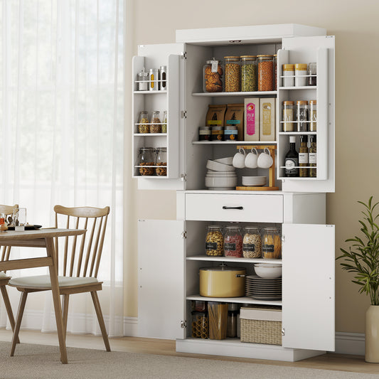Farmhouse Kitchen Storage Cabinet with 4 Barn Doors – 30"W x 72"H