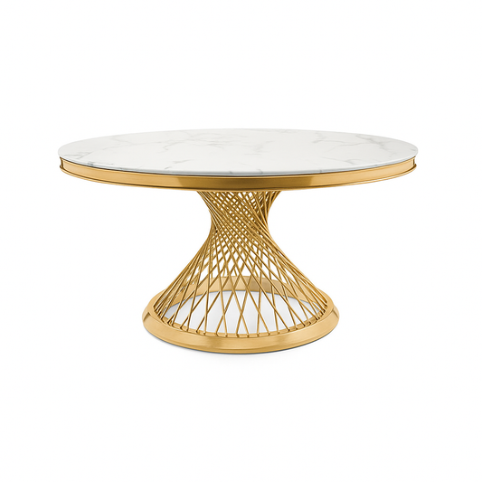 Round Dining Set, Gold Woven Base