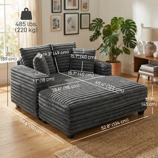 60" Oversized Chaise Lounge Sofa Bed with Cup Holders