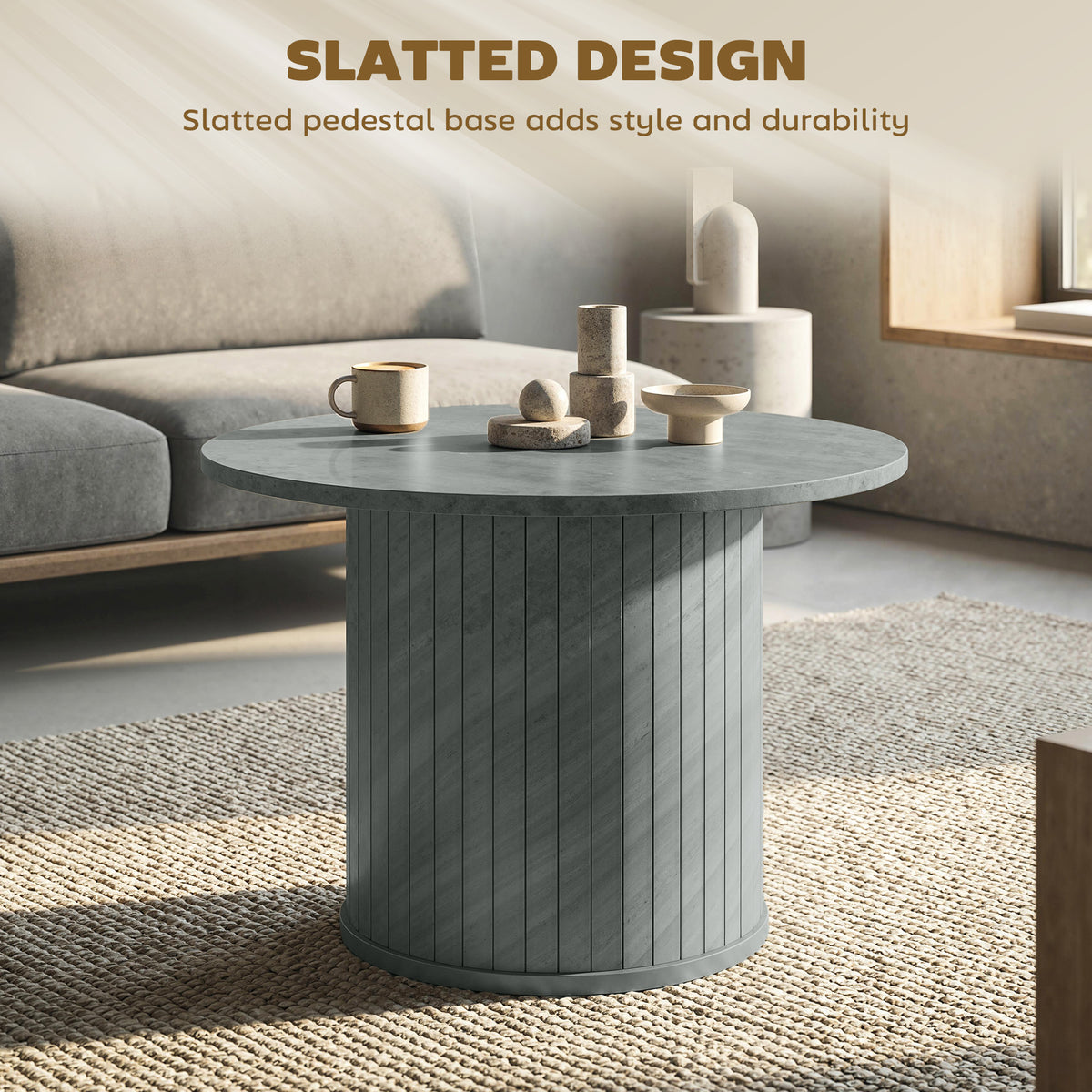 24" Round Coffee Table with Slatted Pedestal Base