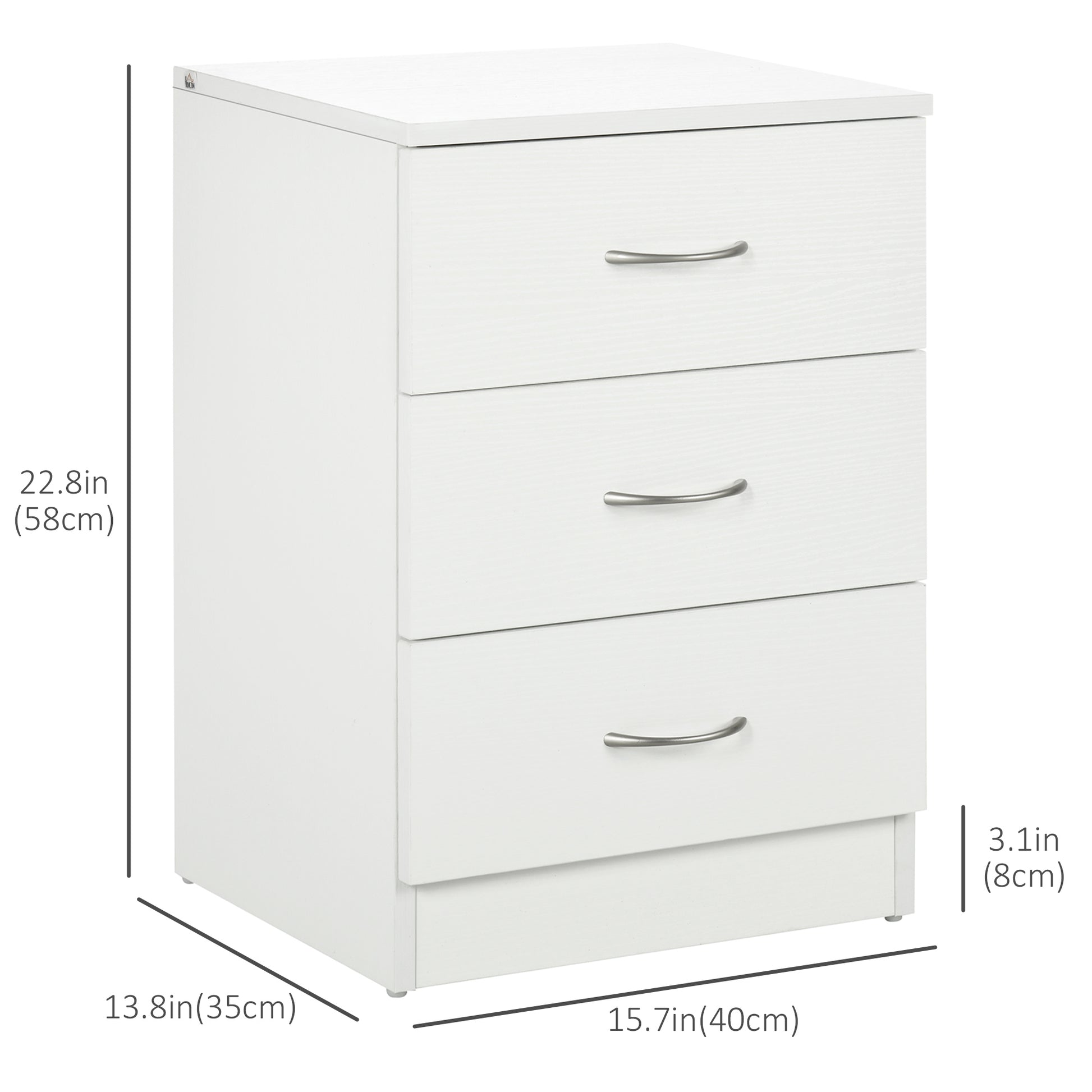 Modern White 3-Drawer Wooden Nightstand Bedside Table with Storage for Bedrooms