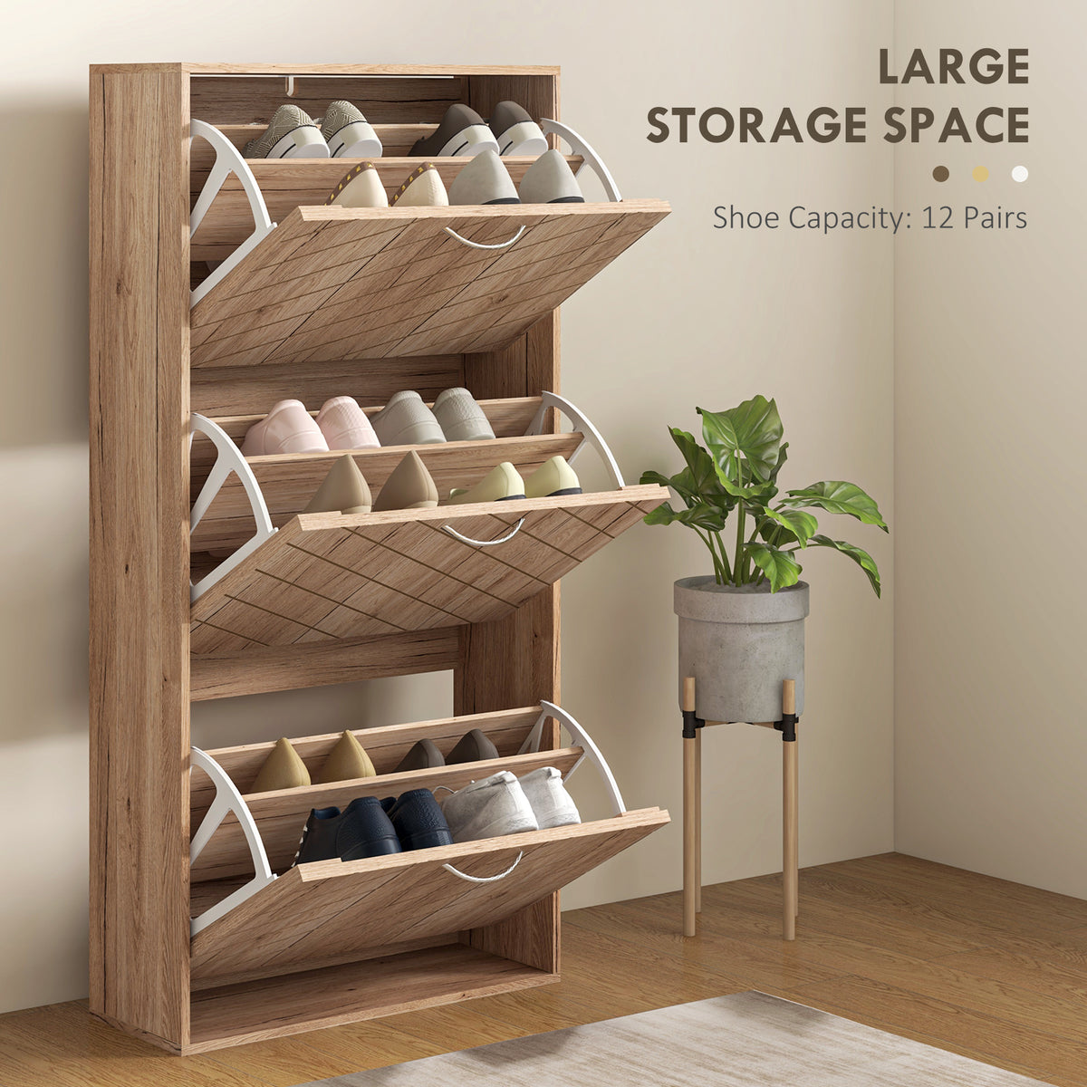 Shoe Storage Cabinet with 3 Flip Drawers – 22"W x 46"H